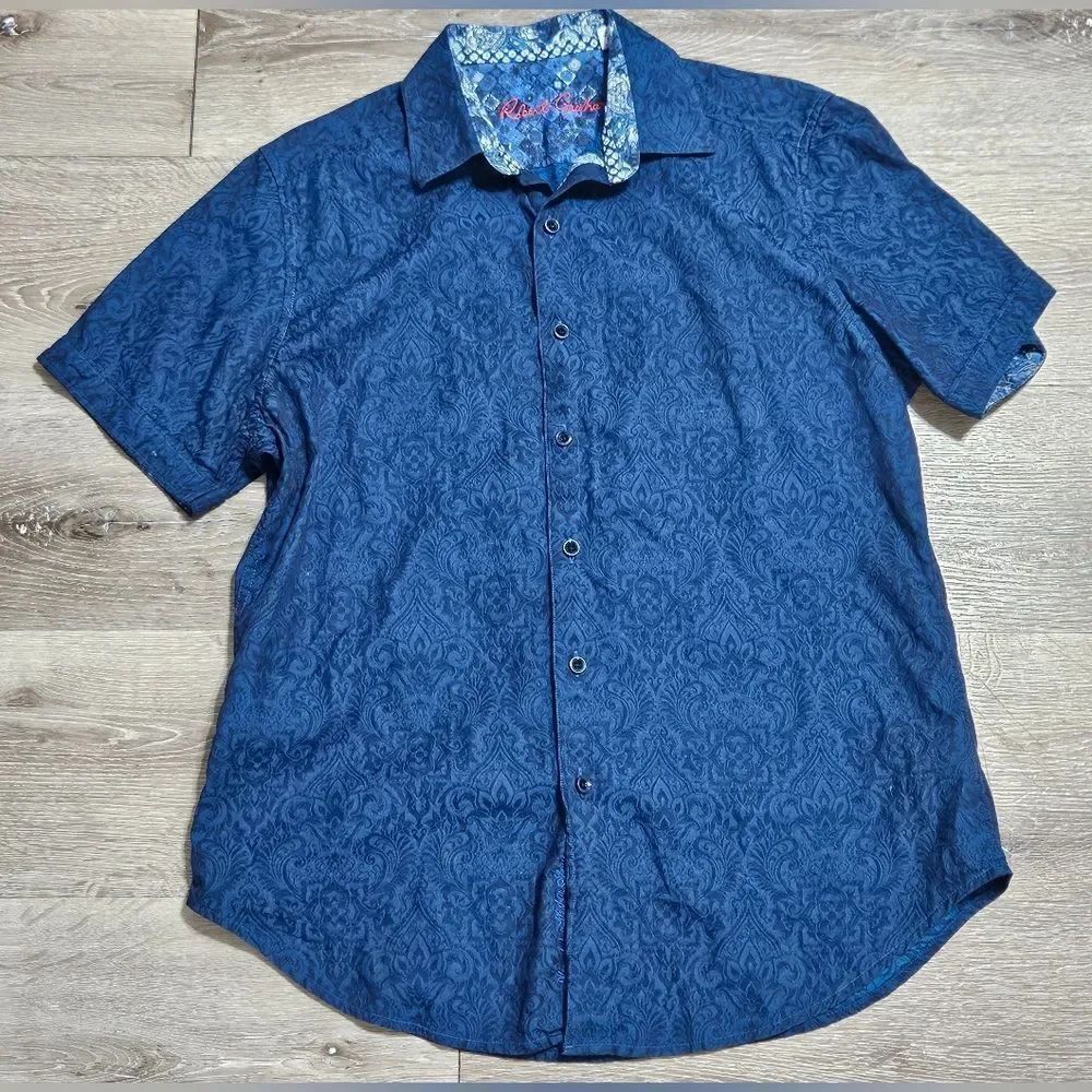 Robert Graham Equinox Classic Fit Short Sleeve Shirt Mens Med. Navy Floral Adult